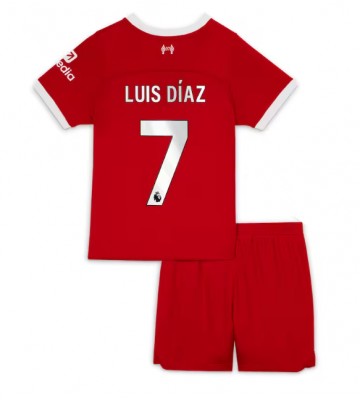 Liverpool Luis Diaz #7 Hemmaställ Barn 2023-24 Kortärmad (+ Korta byxor)
